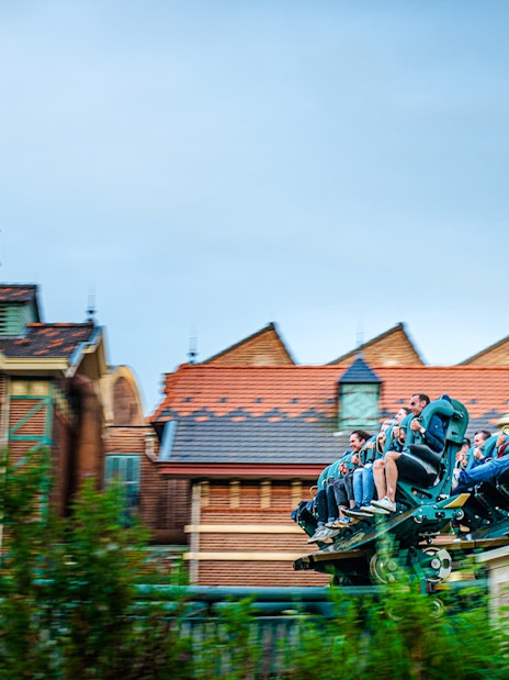 Guests on a roller coaster ride at Efteling, Amsterdam.