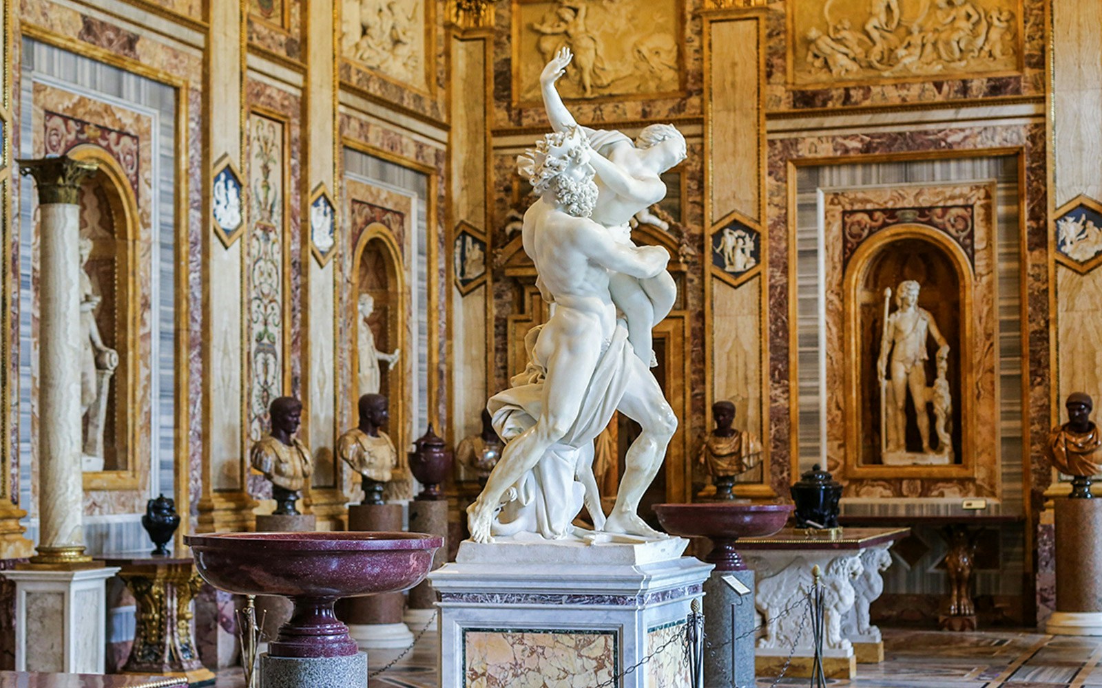 Bernini's "Rape of Proserpina" sculpture in Rome's Galleria Borghese.