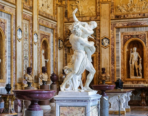 Bernini's "Rape of Proserpina" sculpture in Rome's Galleria Borghese.