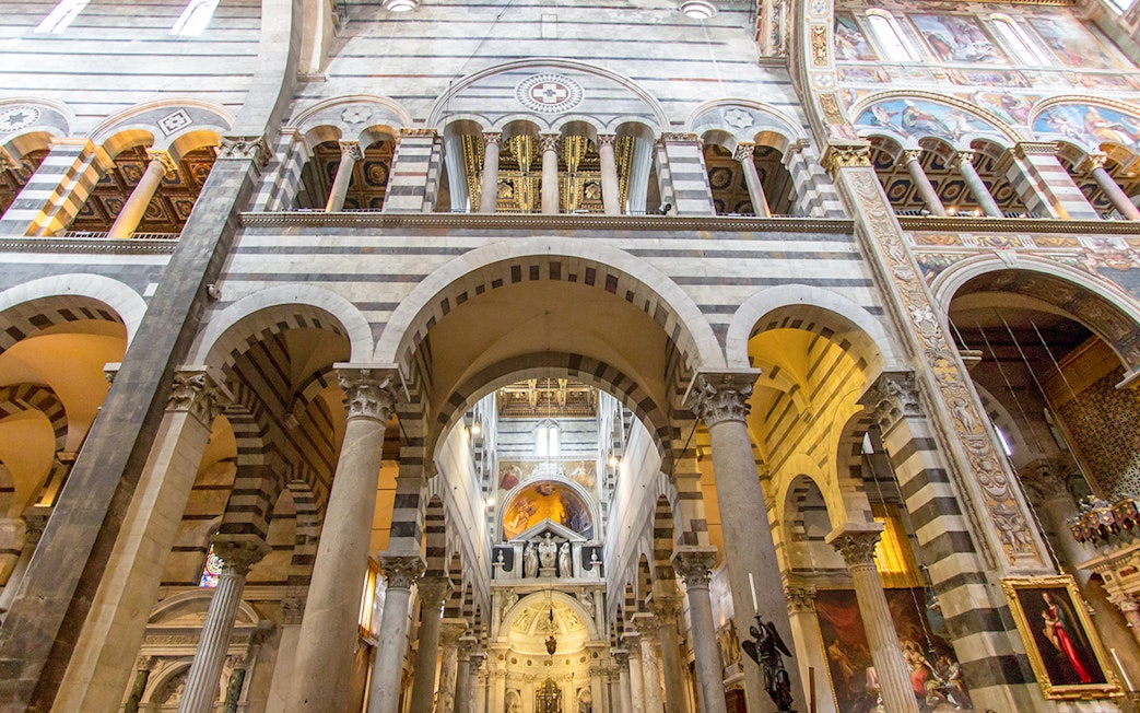 Pisa Cathedral interior arches and columns, Italy.