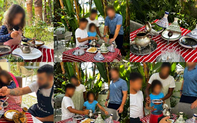 Participants preparing Moroccan tea at an organic farm in Tangier during a cooking class.