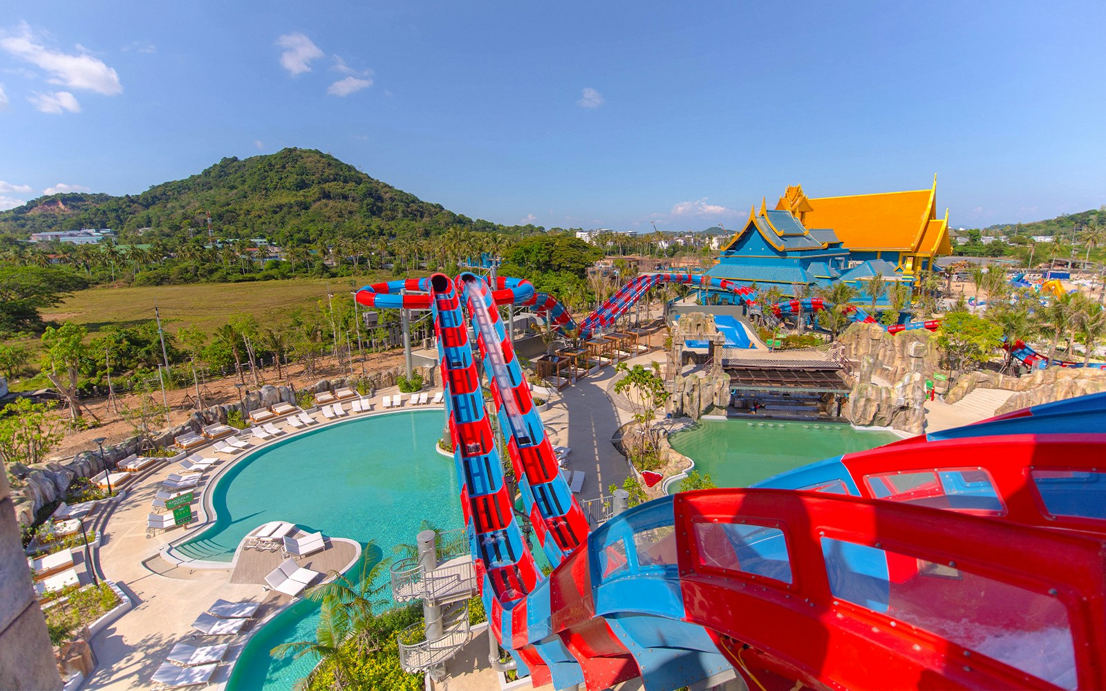 Water slide at Andamanda Phuket with people enjoying the ride.