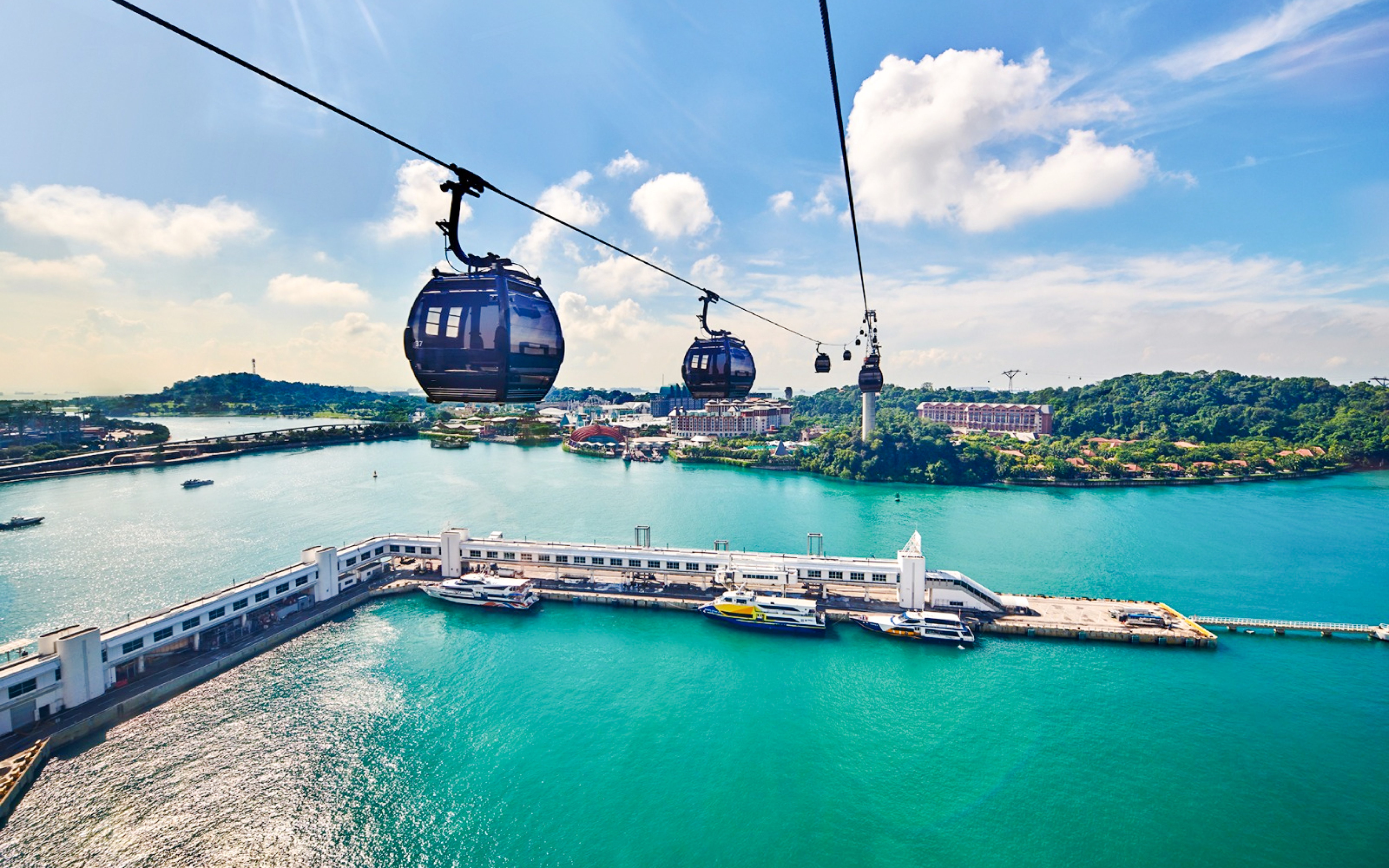 Aerial view of Sentosa Island from a cable car in Singapore.