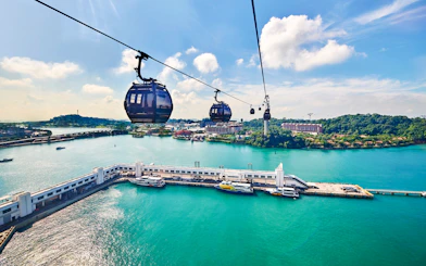 Aerial view of Sentosa Island from a cable car in Singapore.