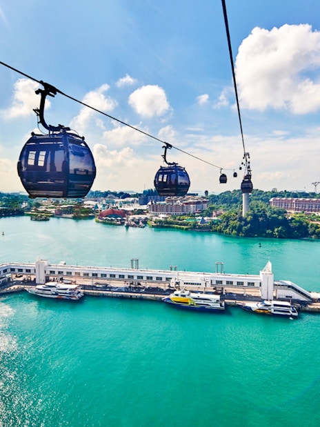 Aerial view of Sentosa Island from a cable car in Singapore.