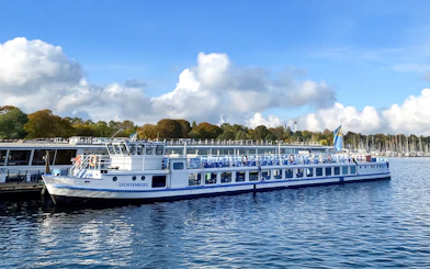 Cruise ship docked at Berlin's Wannsee for Seven Lakes Tour.