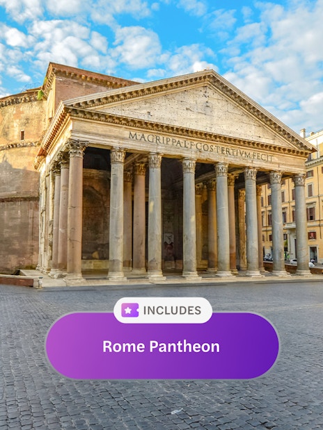 Rome Pantheon with surrounding buildings and a horse-drawn carriage.