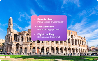 Panoramic view of the Colosseum in Rome with a clear blue sky.