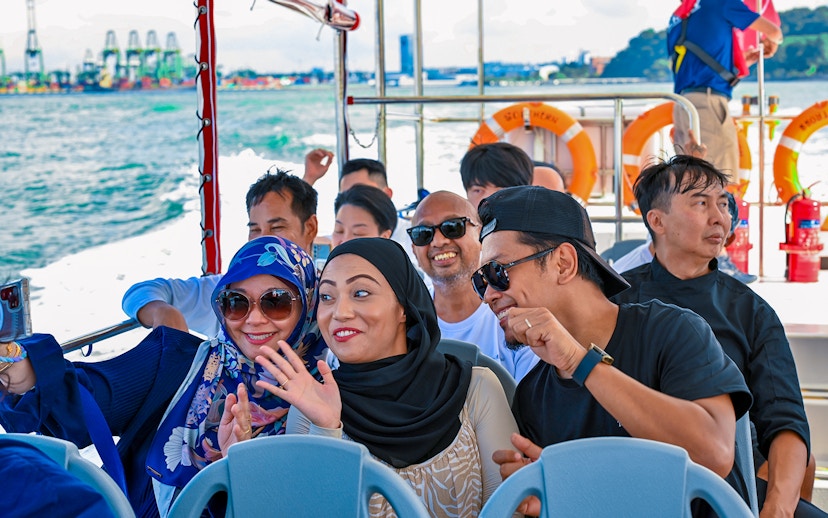 Group enjoying Singapore Speedboat Adventure on the Southern Albatross.