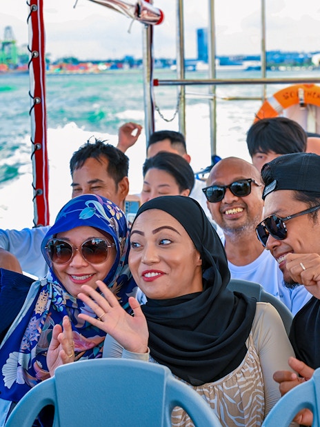 Group enjoying Singapore Speedboat Adventure on the Southern Albatross.