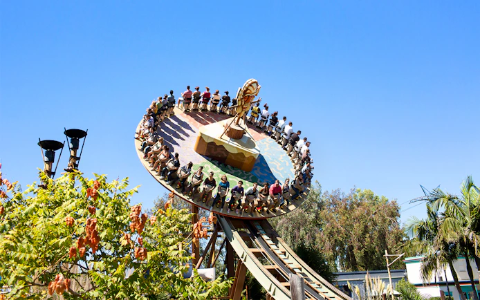 Visitors enjoying the Tiki Twirl ride at California's Great America.