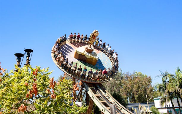 Visitors enjoying the Tiki Twirl ride at California's Great America.