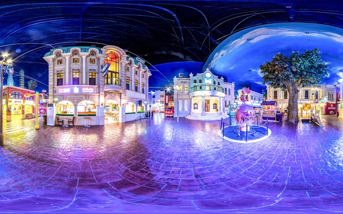 Kidzania Dubai indoor cityscape with shops and theater, part of Burj Khalifa At The Top experience.