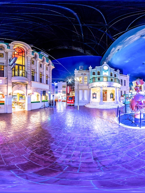 Kidzania Dubai indoor cityscape with shops and theater, part of Burj Khalifa At The Top experience.