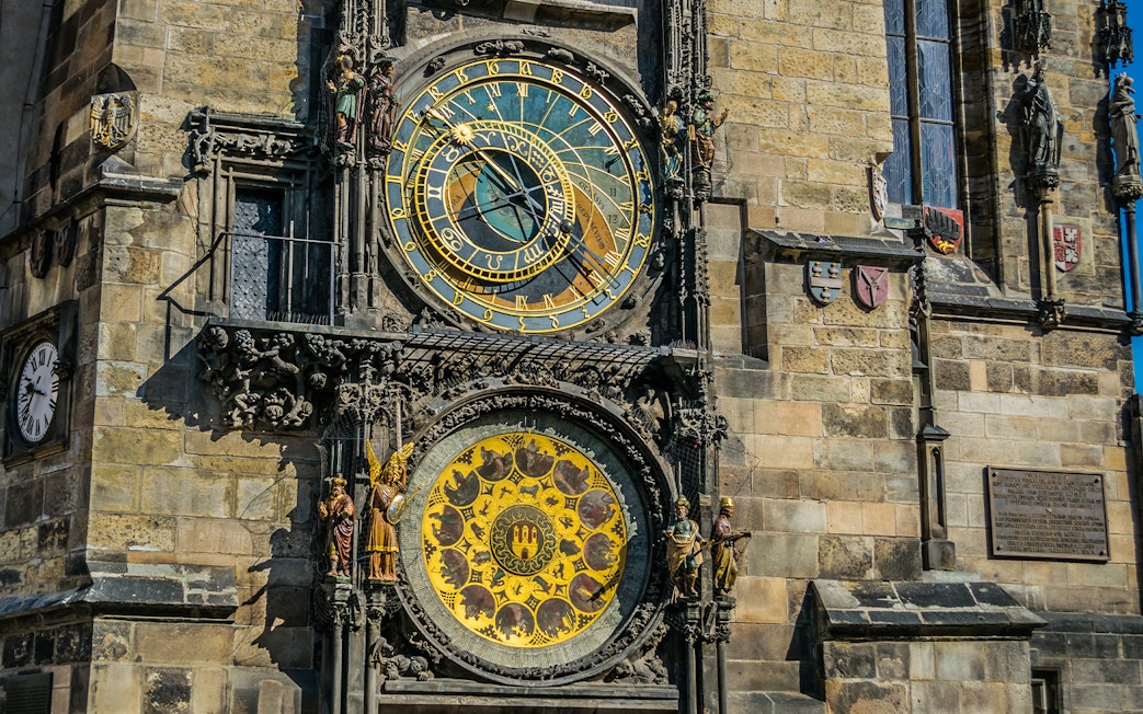 Astronomical Clock in Prague, Czech Republic, with intricate dials and figures.