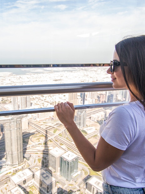 Viewing Dubai skyline from Sky Views Observatory.