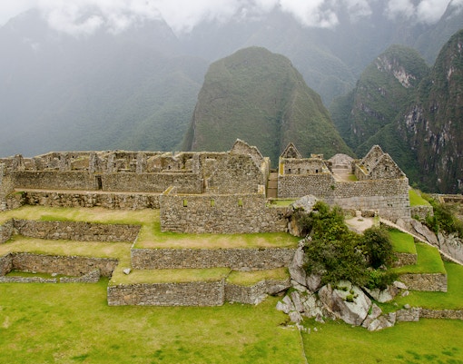 Bricked walls of House of Factories, Machu Picchu