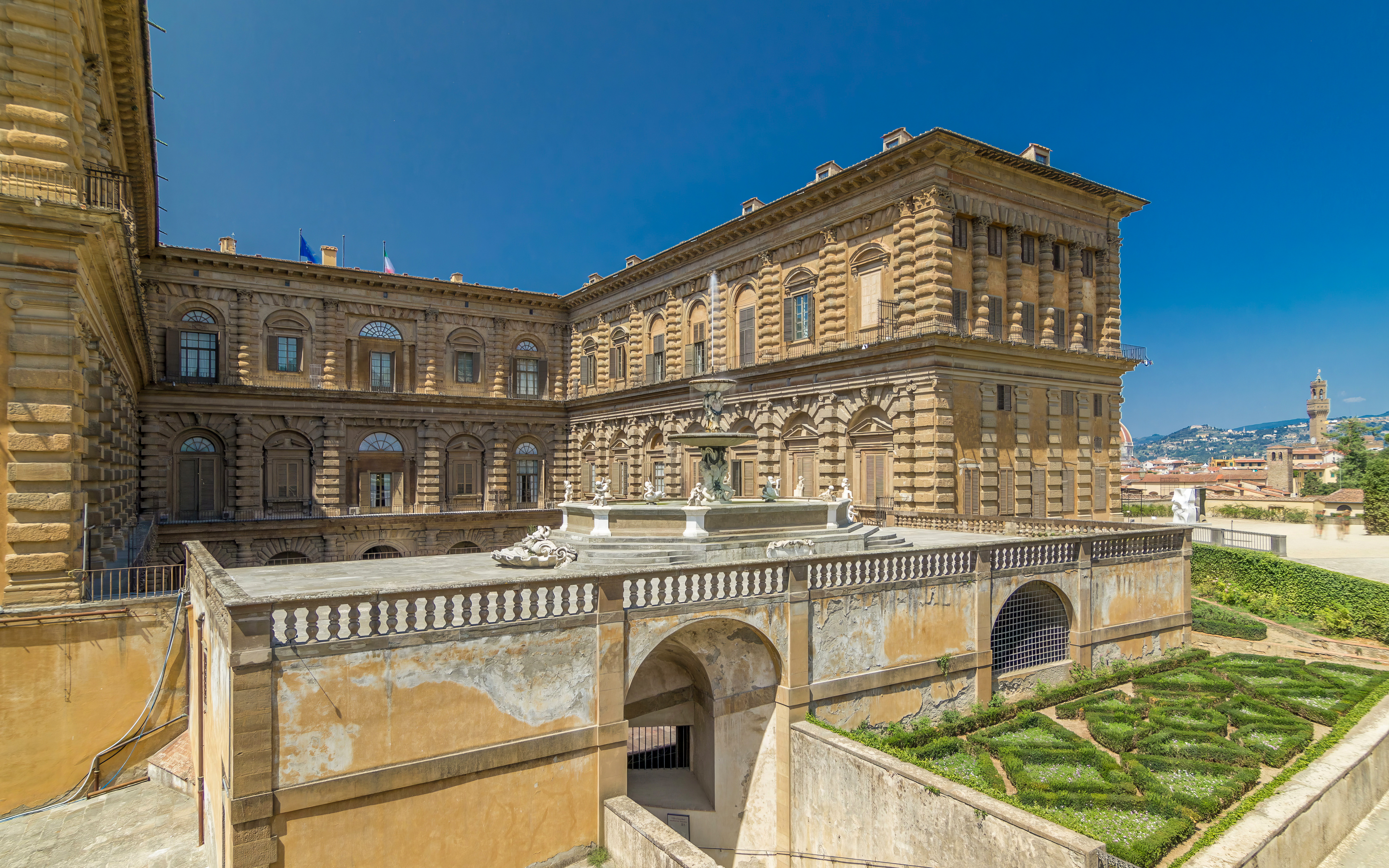 Back facade of Palazzo Pitti overlooking Boboli Garden in Florence.
