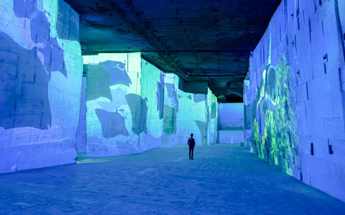 Ocean-themed projections at Carrières des Lumières Immersive Experience, France.