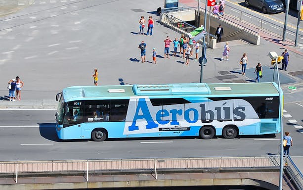 Aerobús at Barcelona street, providing airport transfer service.