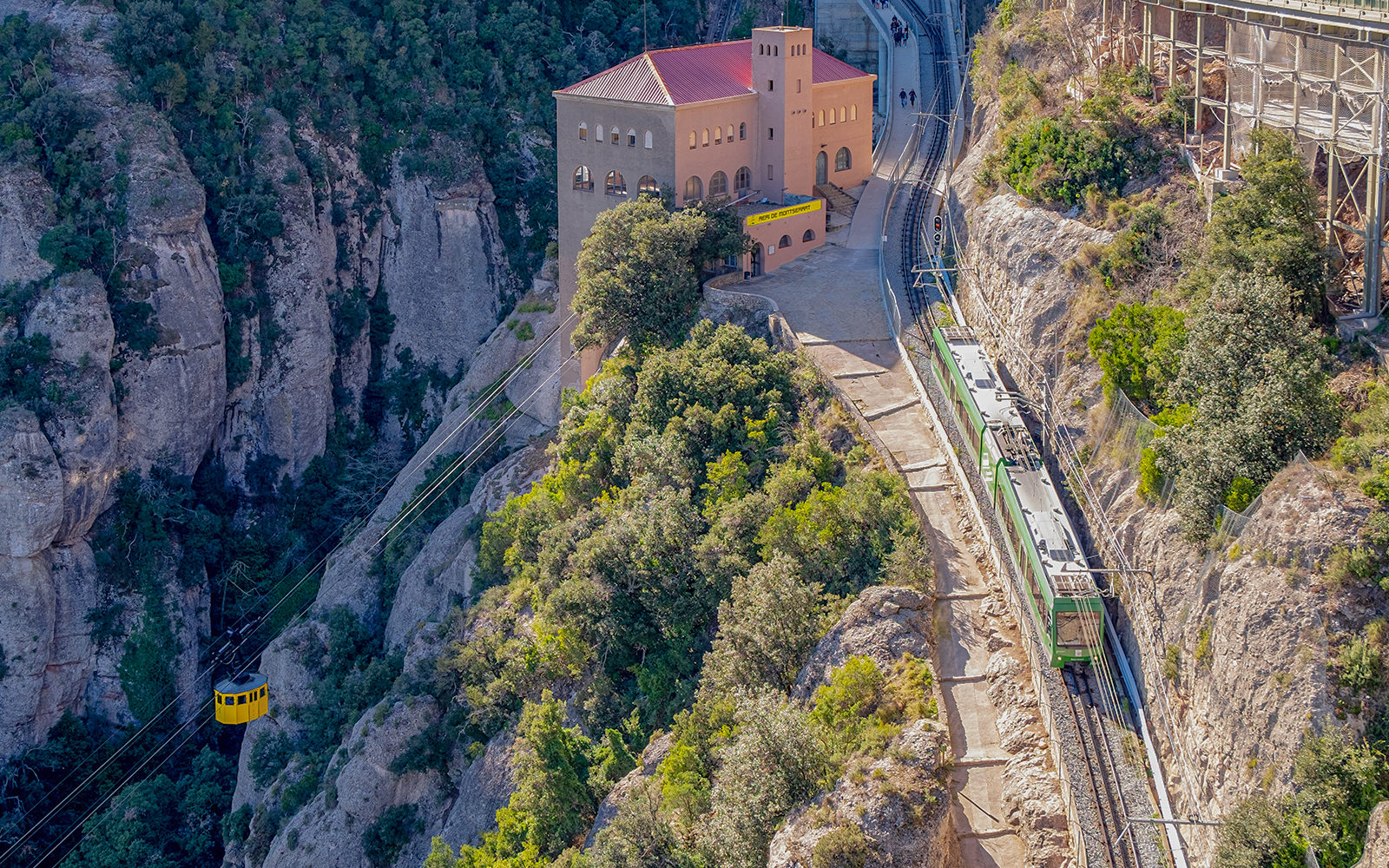 Montserrat Monastery with cog-wheel train and scenic mountain views on guided tour.