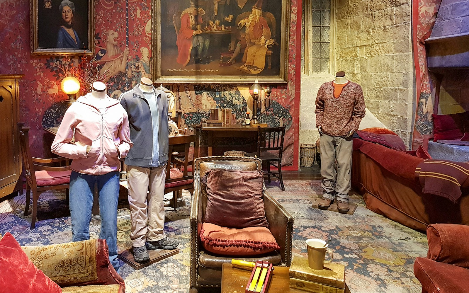 Gryffindor common room with costumes at Harry Potter Studio Tour.