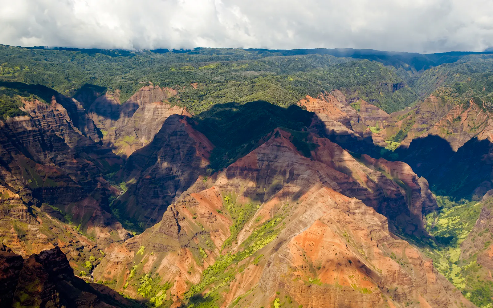 Waimea Canyon aerial view on Kauai island during air tour.