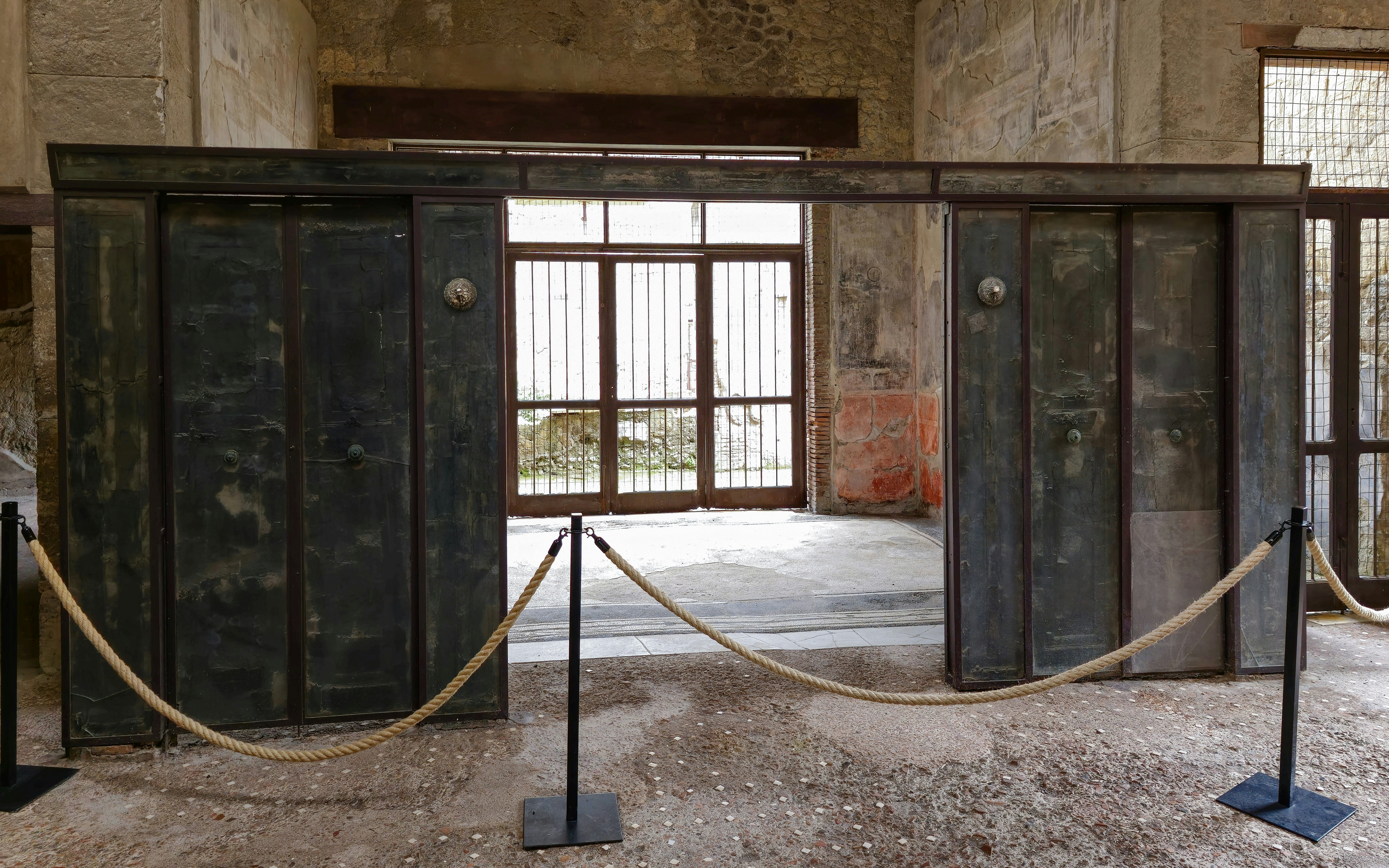 Wooden partition in Herculaneum house interior, Italy.