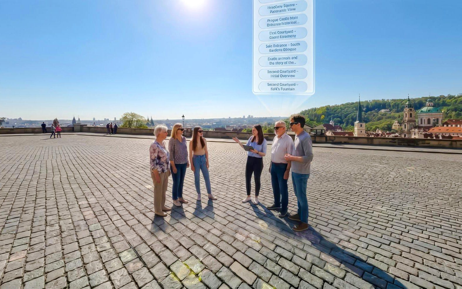 Guests using AR glasses on Prague Castle Time Travel Tour.