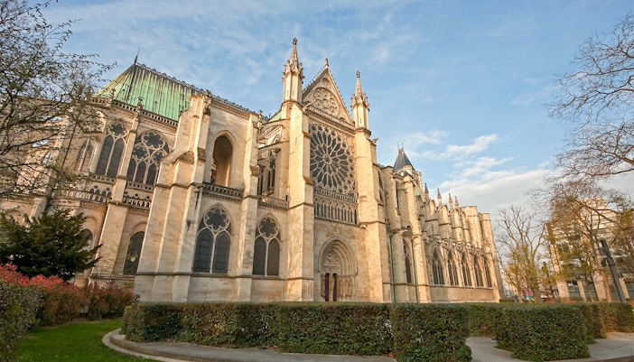 Basilica of Saint-Denis exterior with Gothic architecture in Paris, France.