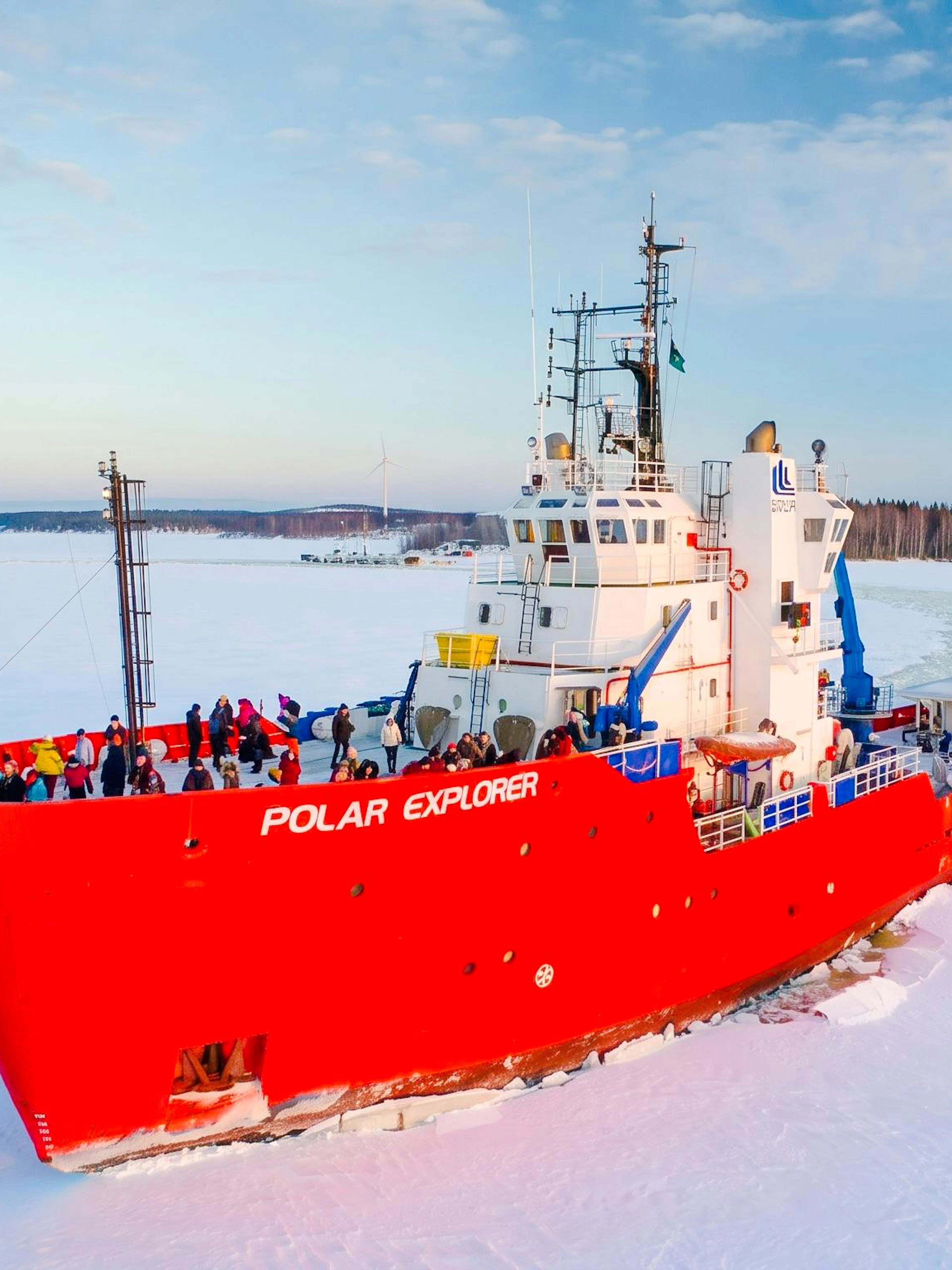 Icebreaker cruise ship navigating frozen sea during Icebreaker Cruise & Ice Floating Experience.