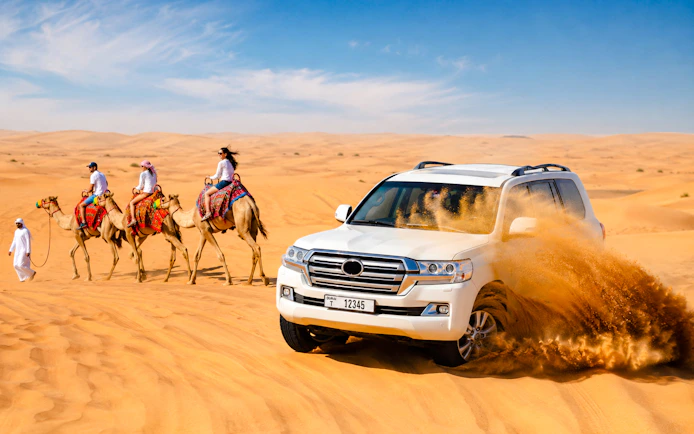 Dubai Desert Safari with Transfers, Dune Bashing, Camel Ride & Sandboarding