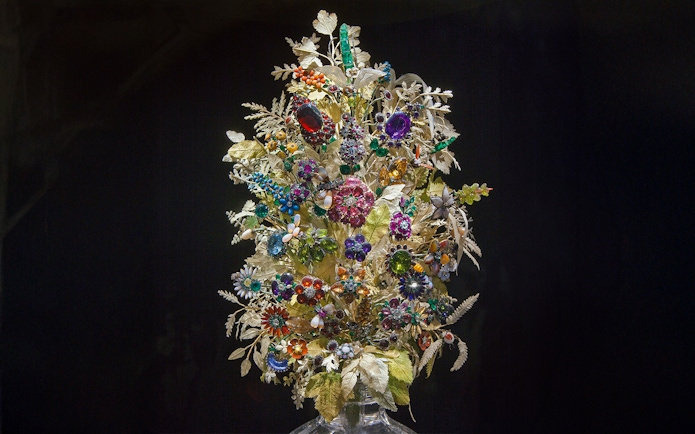 Gemstone bouquet display at Natural History Museum, Vienna.