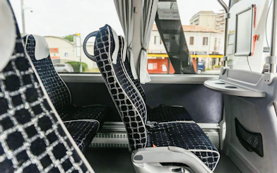 Interior seating of ATVO airport transfer bus in Venice.