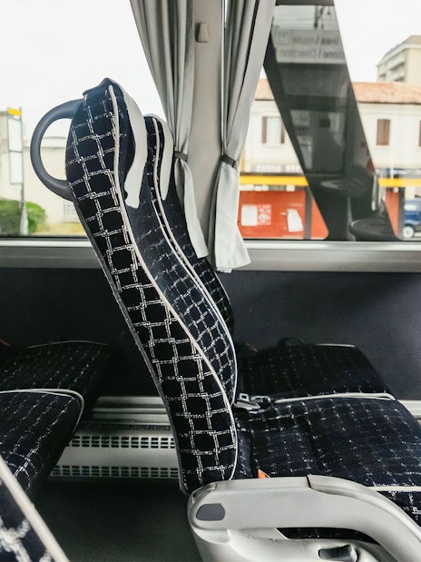 Interior seating of ATVO airport transfer bus in Venice.