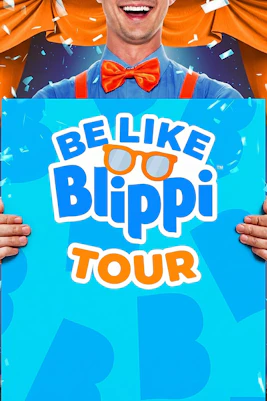 Be Like Blippi Westend tour poster with blue and orange theme