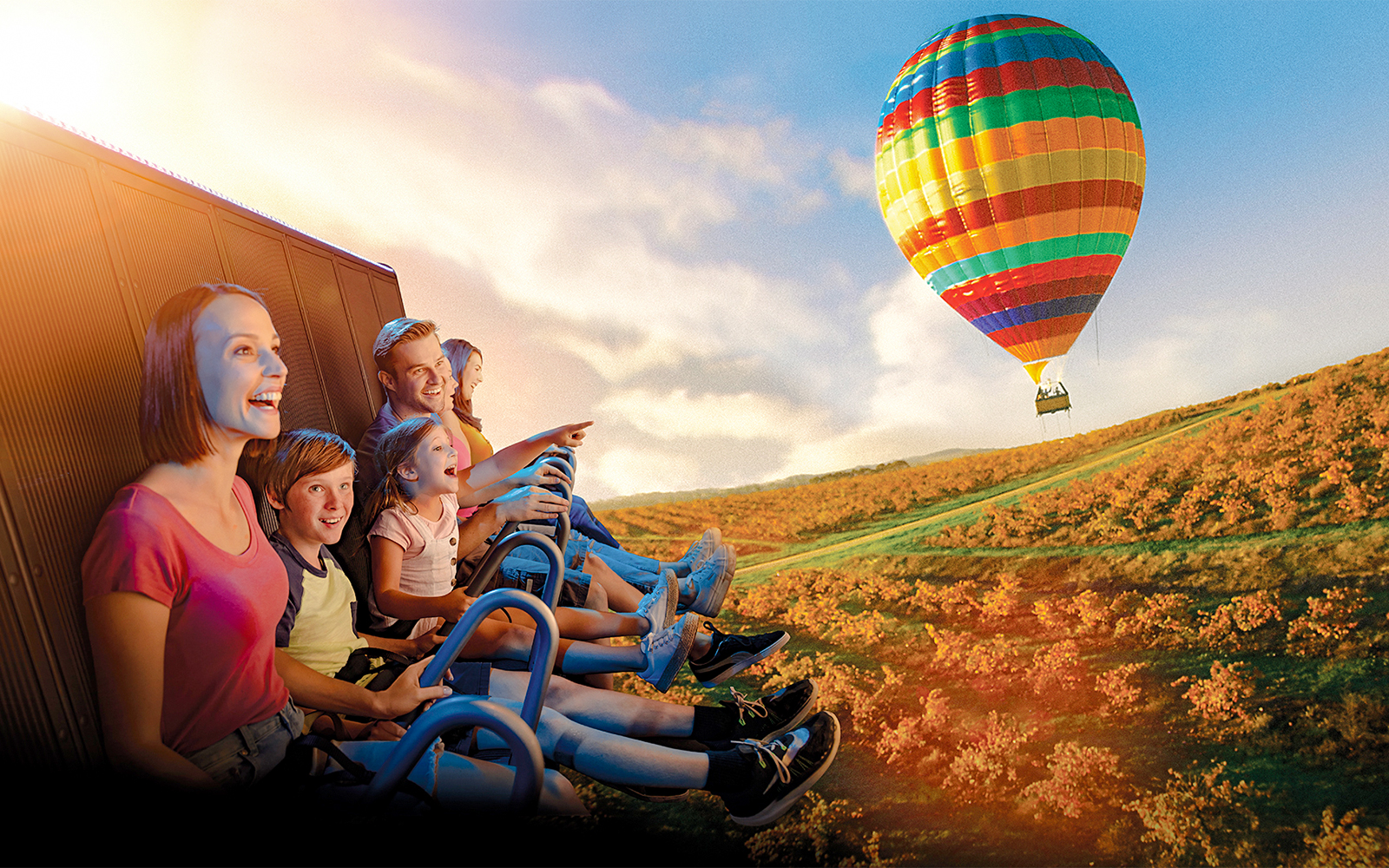 Sky Voyager ride at Dreamworld, Gold Coast, featuring immersive virtual reality experience.
