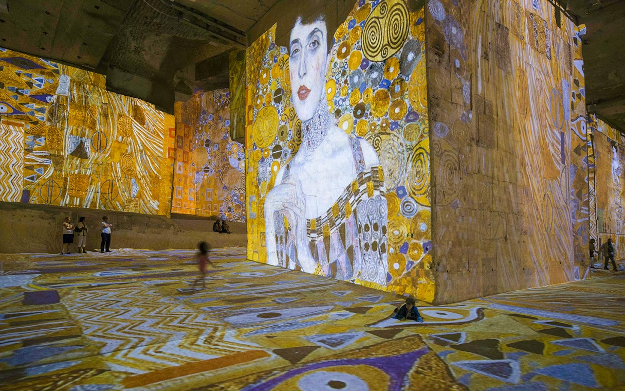 Frida Kahlo artwork projected in Carrières des Lumières, Paris exhibition.