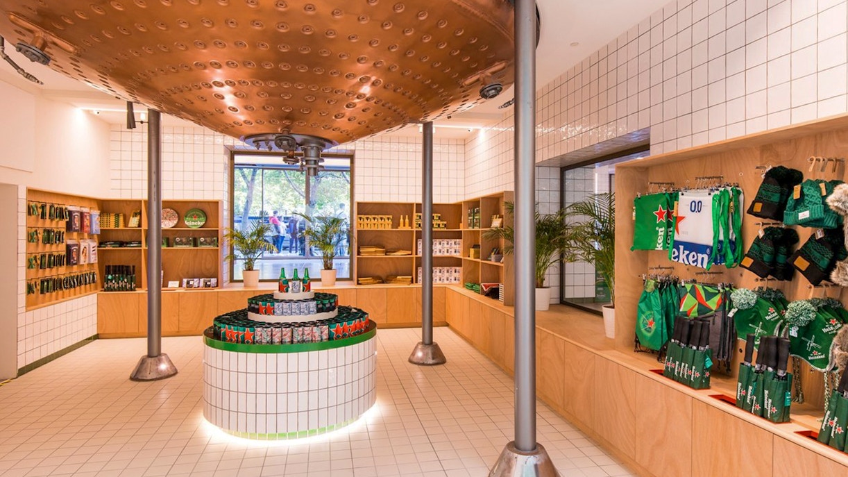 Heineken Store interior with merchandise display and branded items.