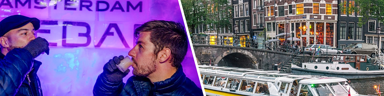 In un'unica combo: Biglietti Salta la Fila per Amsterdam Icebar con 3 drink + Crociera di 1 ora sul canale di Amsterdam