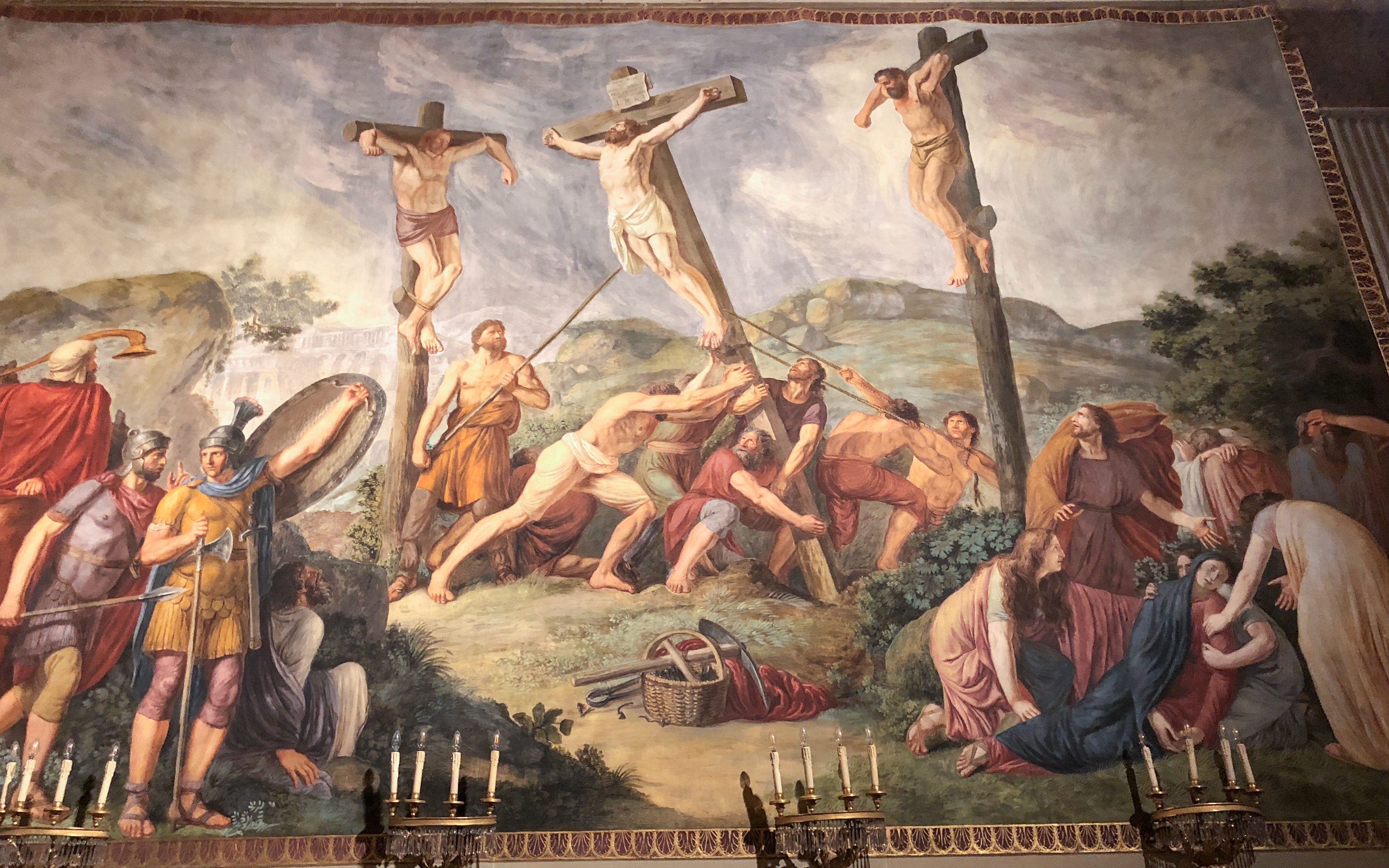 Crucifixion scene painting in the Palatine Chapel, Pitti Palace, Florence.