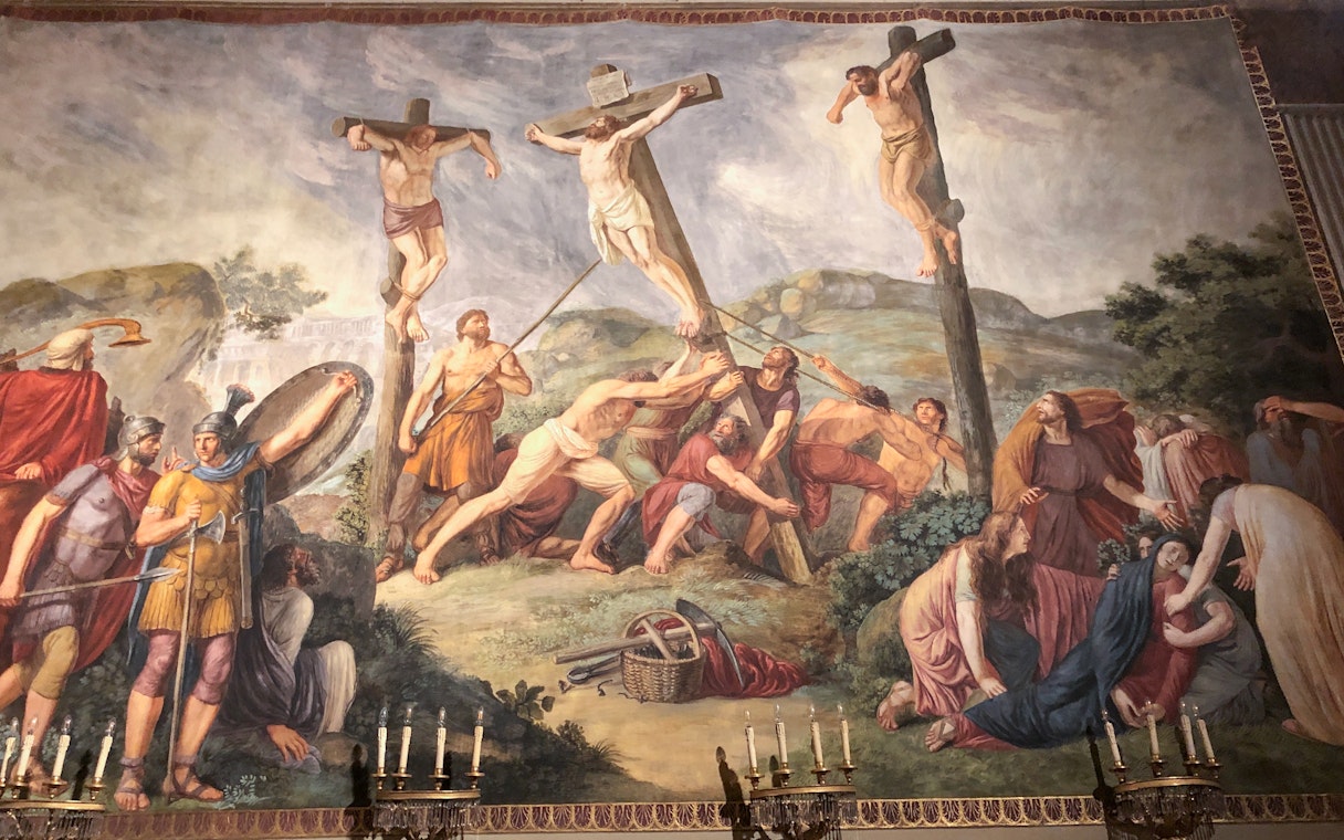 Crucifixion scene painting in the Palatine Chapel, Pitti Palace, Florence.