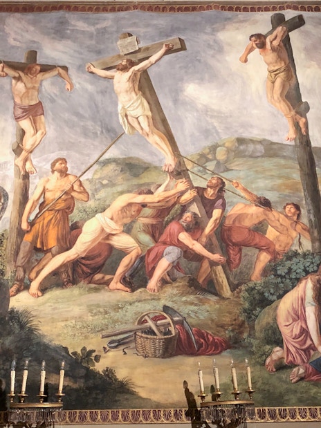 Crucifixion scene painting in the Palatine Chapel, Pitti Palace, Florence.