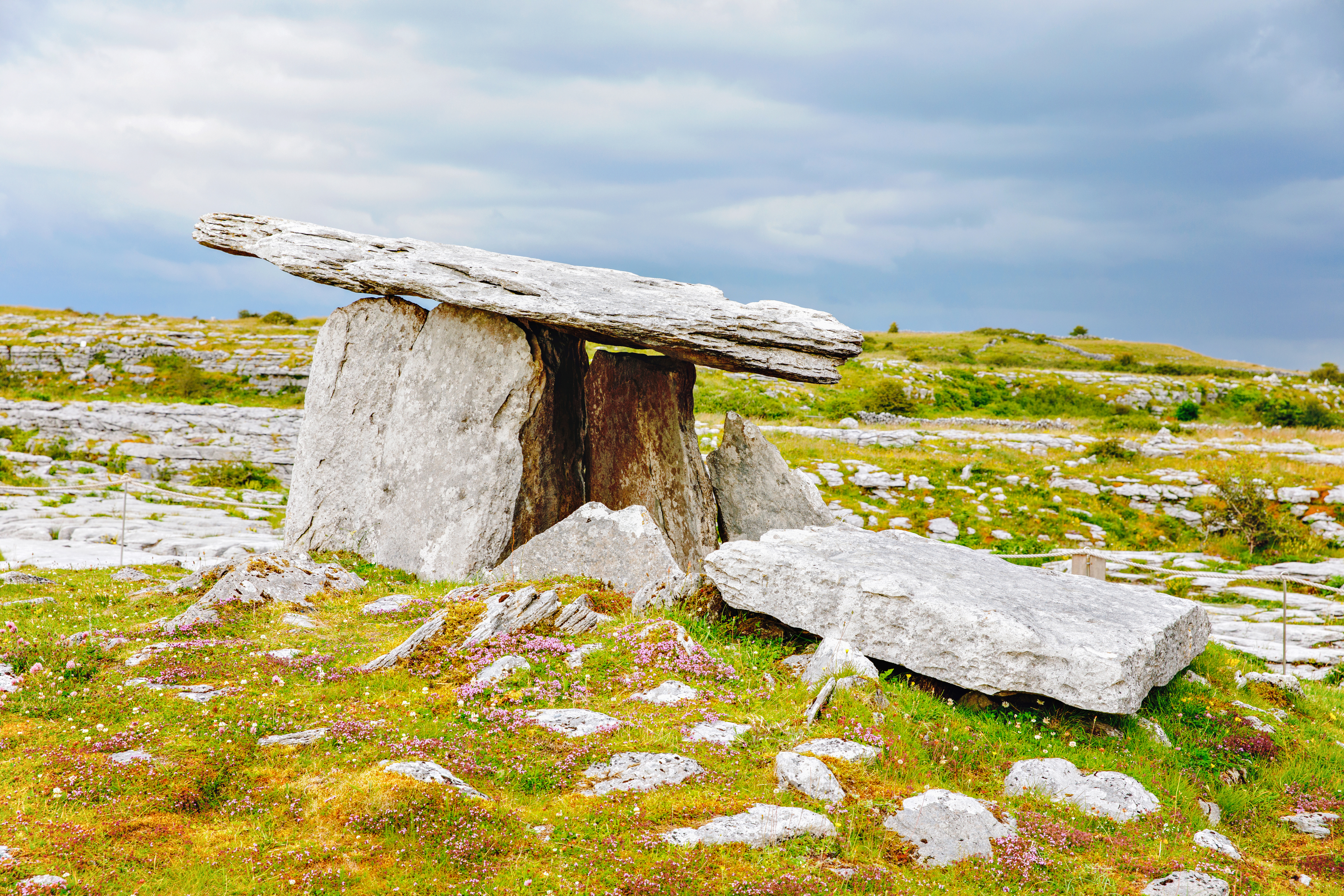 Ancient stone dolmen at Burren National Park, Ireland.