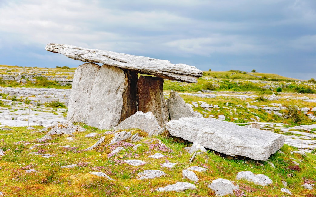 Ancient stone dolmen at Burren National Park, Ireland.