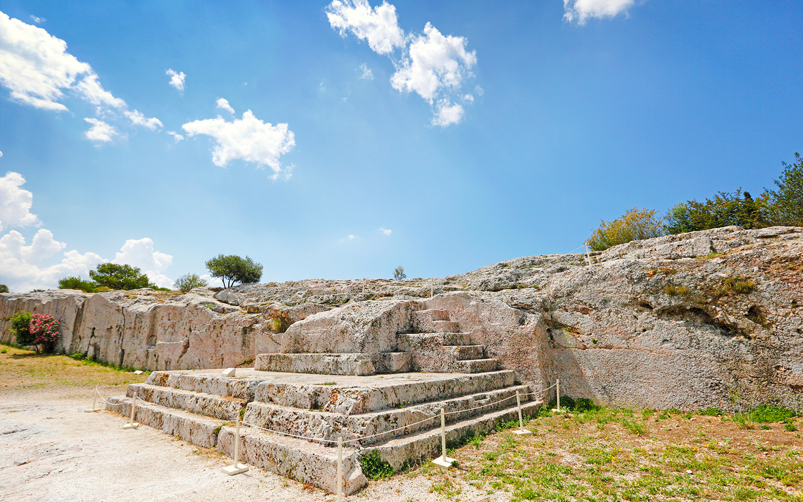 Ancient stone platform at the Pnyx with the bema in Athens, Greece.