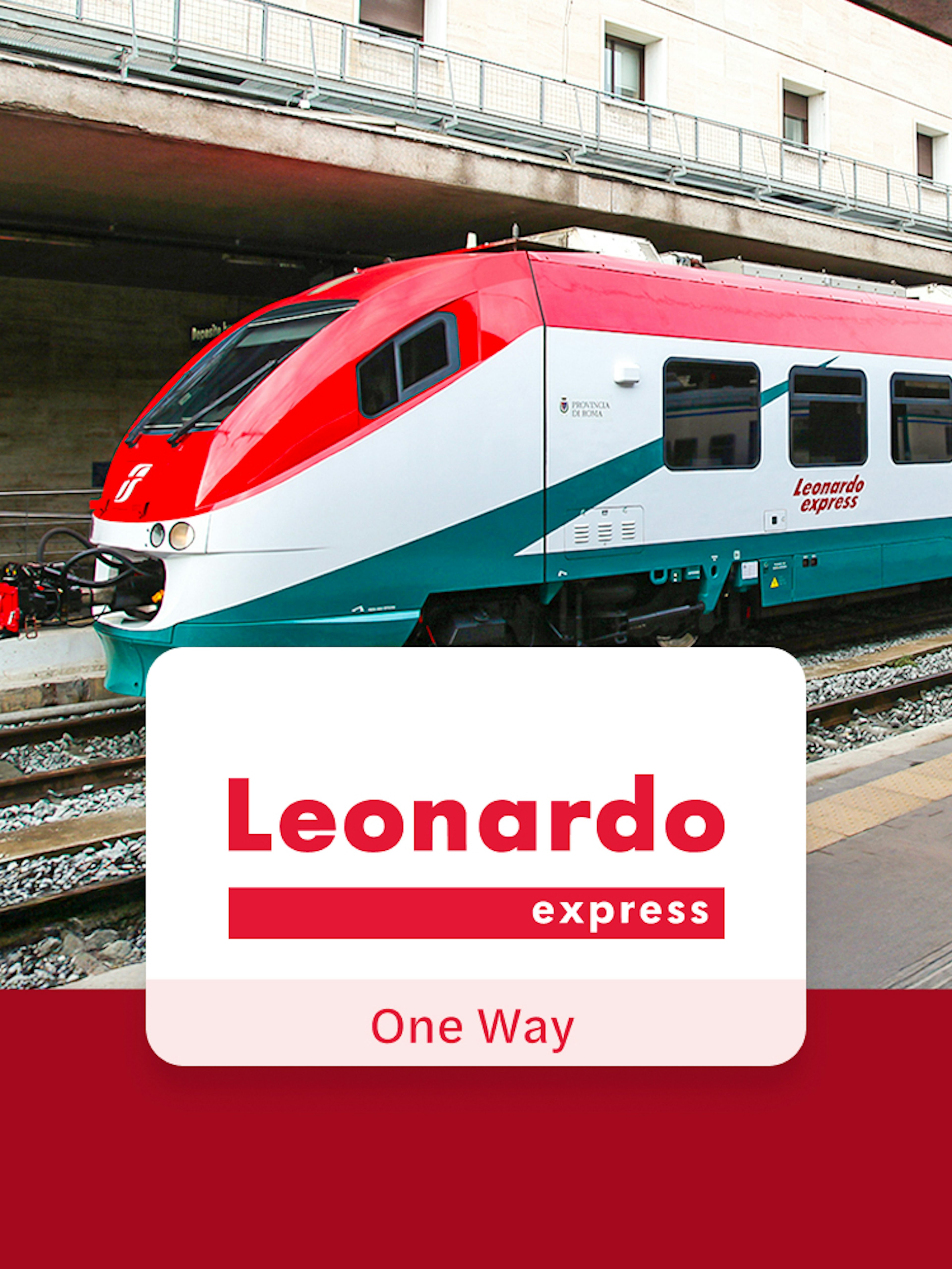 Leonardo Express train at Rome station platform.