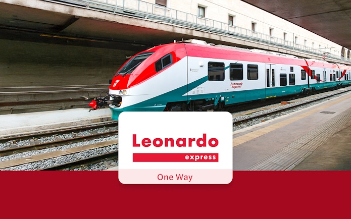 Leonardo Express train at Rome station platform.