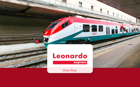 Leonardo Express train at Rome station platform.