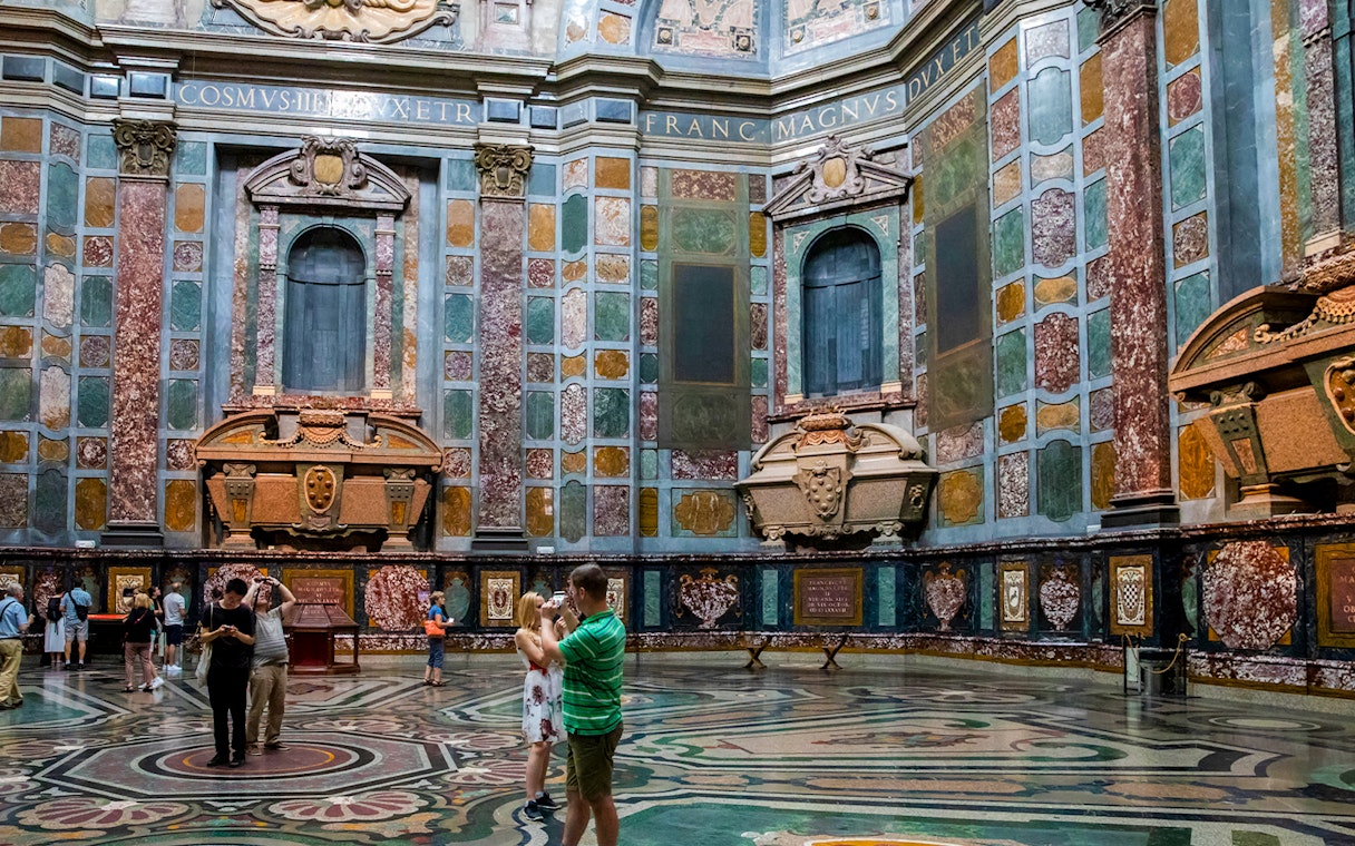 Medici Chapel crypts in Florence with visitors, part of Florence Wonders tour with Uffizi Gallery access.